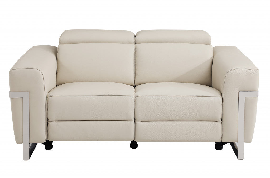 Two Piece Indoor Beige Italian Leather Five Person Seating Set-1
