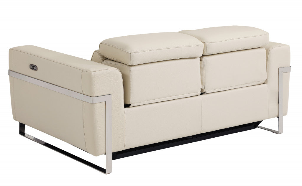 Two Piece Indoor Beige Italian Leather Five Person Seating Set-3