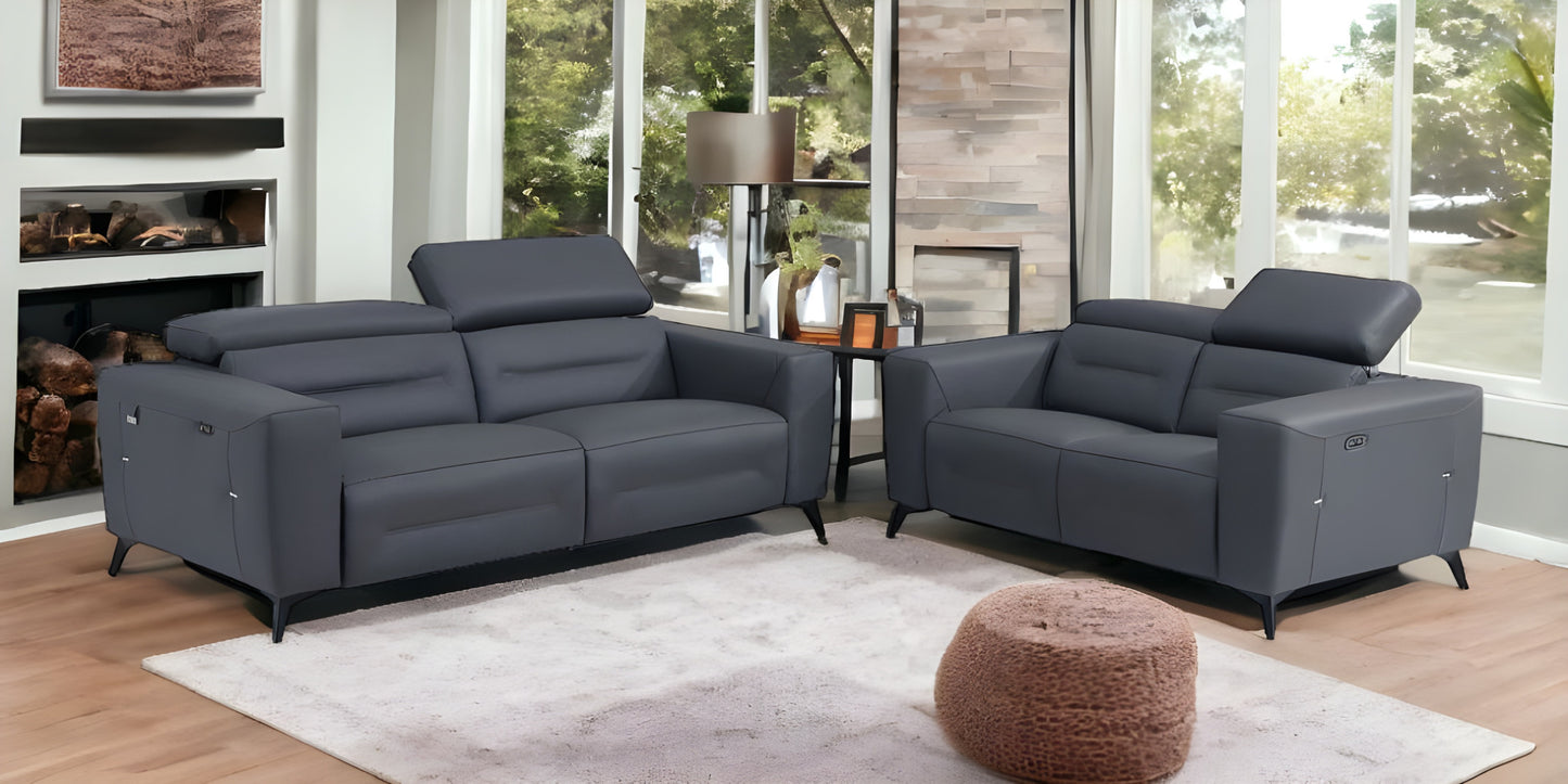 Two Piece Indoor Dark Gray Italian Leather Five Person Seating Set-0