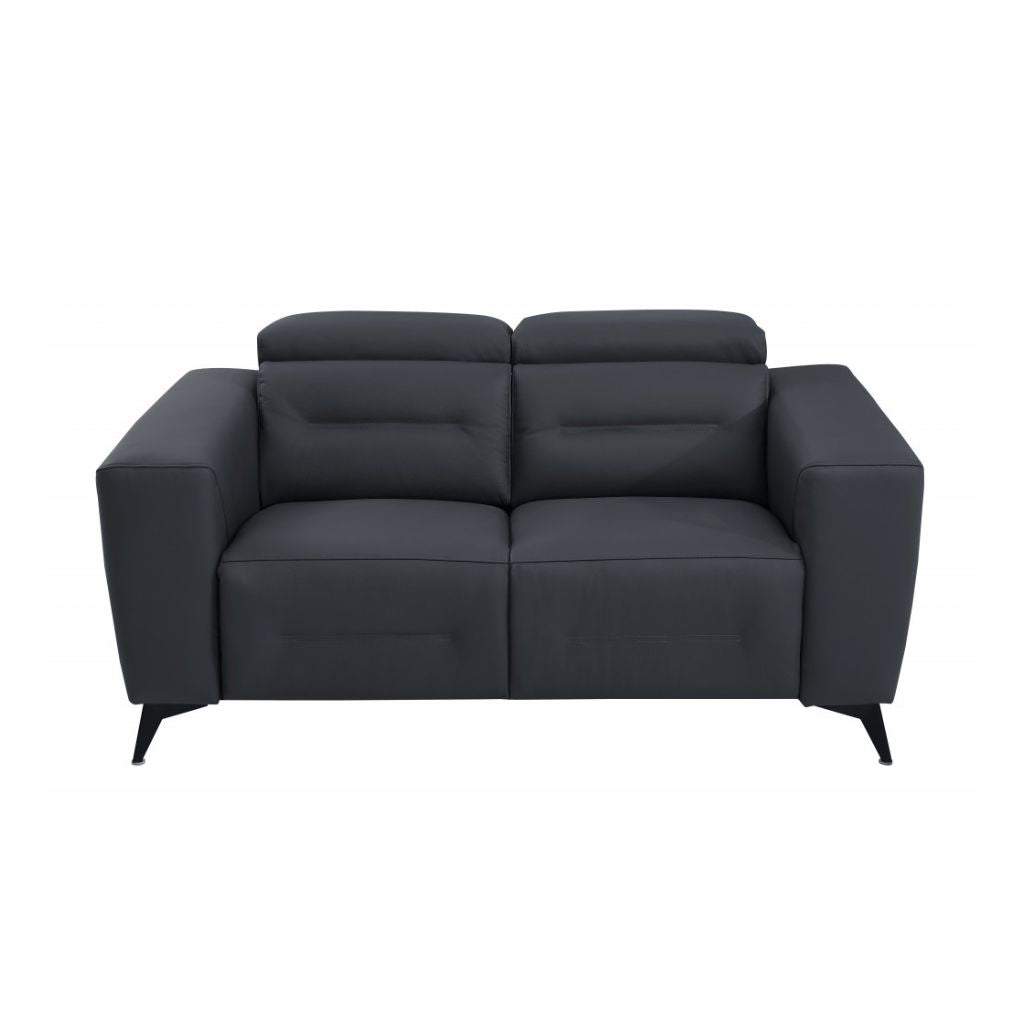Two Piece Indoor Dark Gray Italian Leather Five Person Seating Set-1