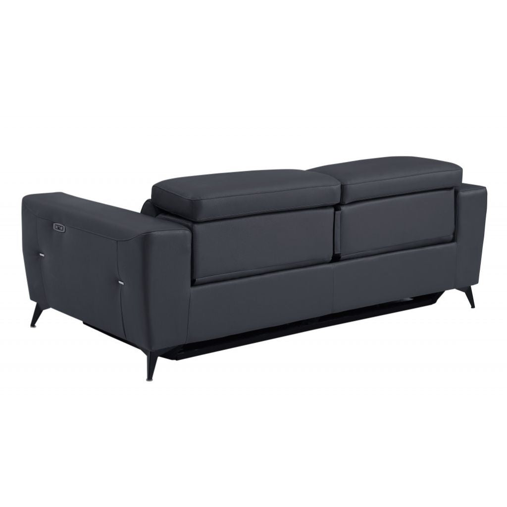 Two Piece Indoor Dark Gray Italian Leather Five Person Seating Set-3