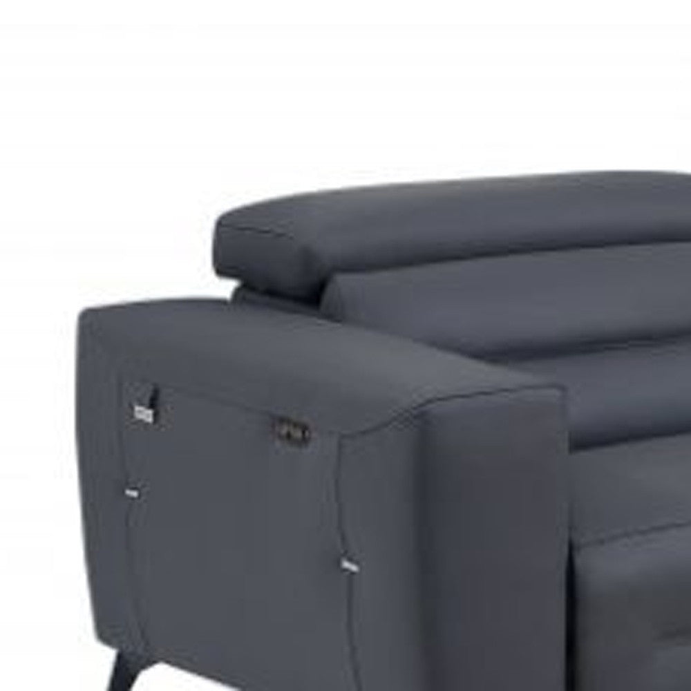 Two Piece Indoor Dark Gray Italian Leather Five Person Seating Set-5