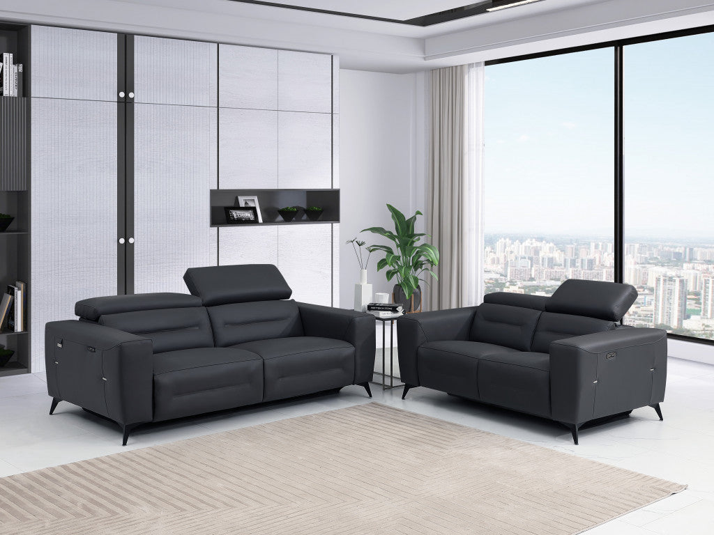 Two Piece Indoor Dark Gray Italian Leather Five Person Seating Set-7
