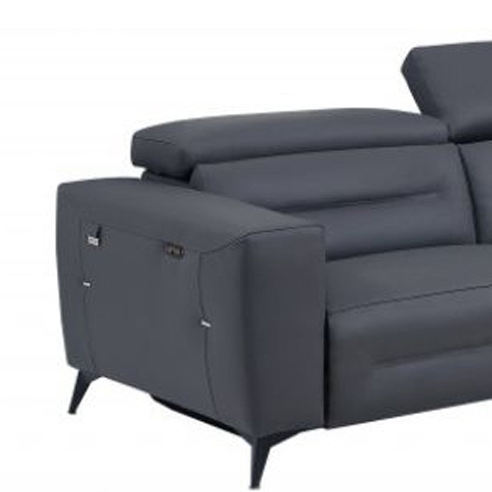 Two Piece Indoor Dark Gray Italian Leather Five Person Seating Set-6