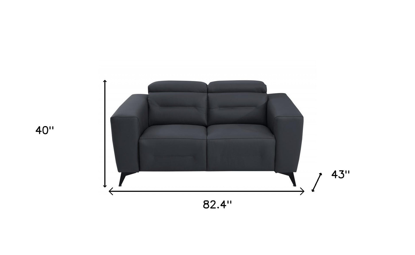 Two Piece Indoor Dark Gray Italian Leather Five Person Seating Set-8