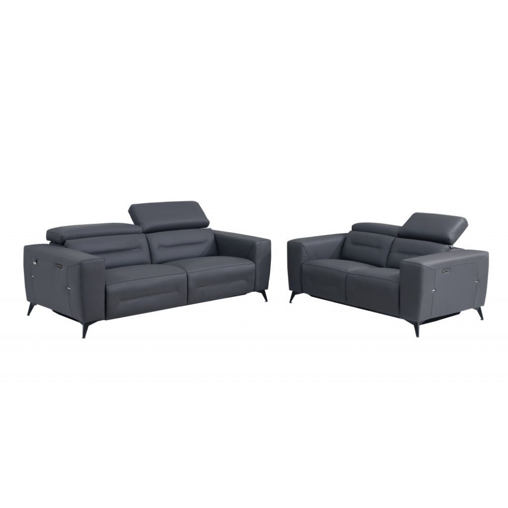 Two Piece Indoor Dark Gray Italian Leather Five Person Seating Set-4