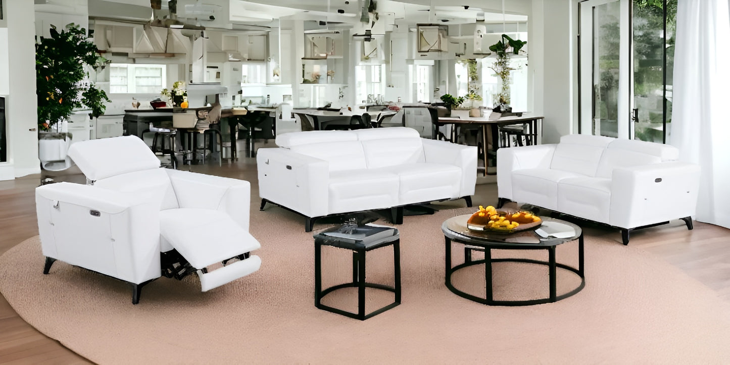 Three Piece White Italian Leather Six Person Seating Set-0