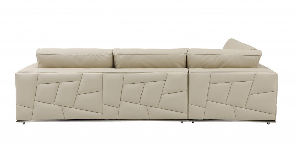Beige Italian Leather Reclining L Shaped Two Piece Corner Sectional-3