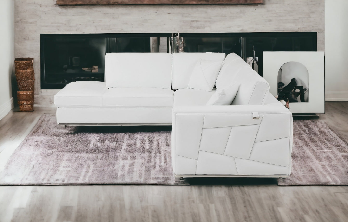 White Italian Leather Reclining L Shaped Two Piece Corner Sectional-1