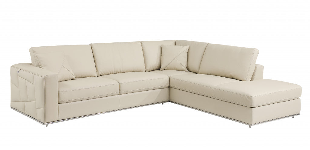 Beige Italian Leather Reclining L Shaped Two Piece Corner Sectional-2