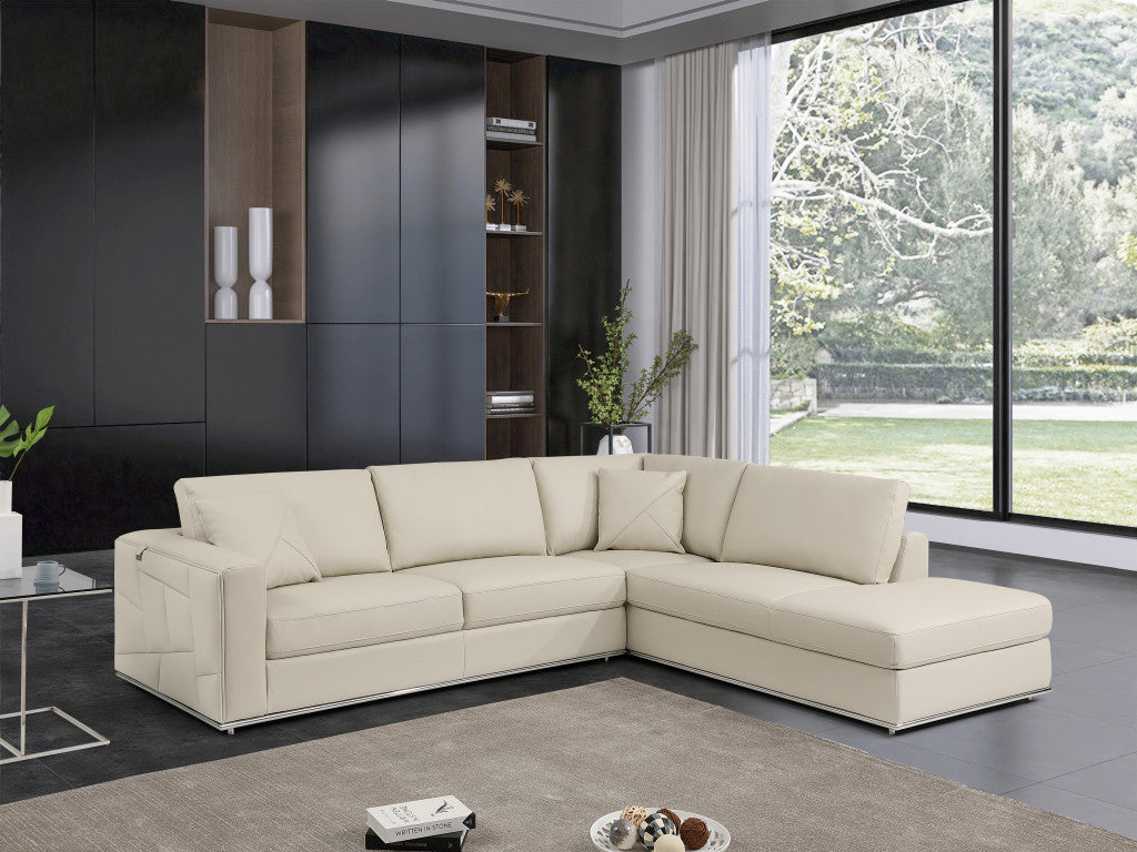 Beige Italian Leather Reclining L Shaped Two Piece Corner Sectional-5