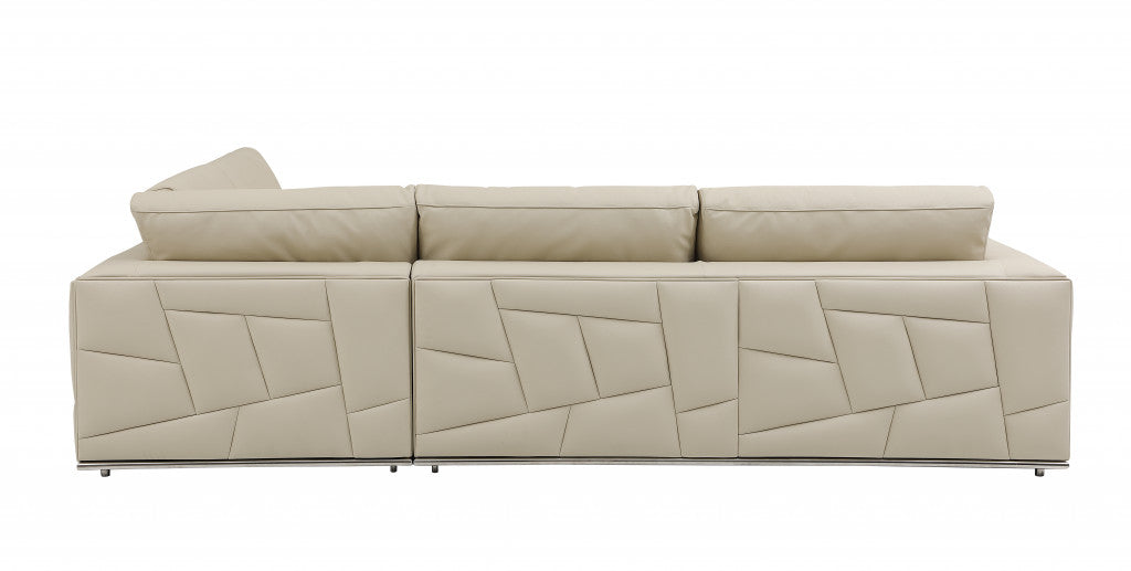Beige Italian Leather Reclining L Shaped Two Piece Corner Sectional-3