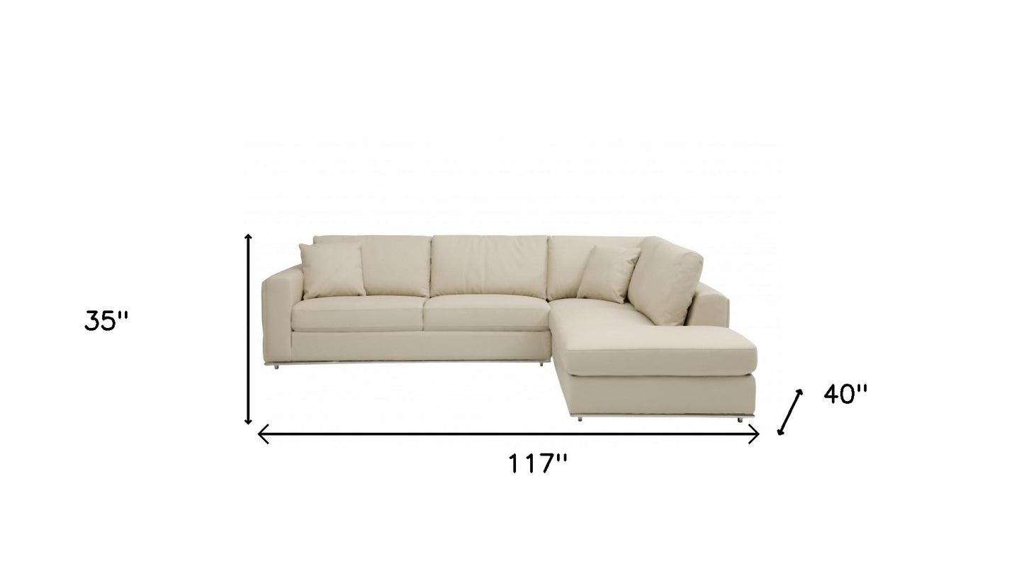 Beige Italian Leather Reclining L Shaped Two Piece Corner Sectional-6