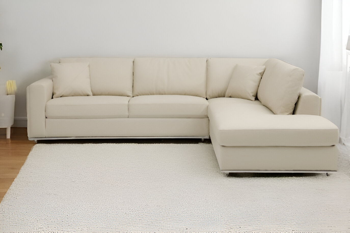 Beige Italian Leather Reclining L Shaped Two Piece Corner Sectional-1