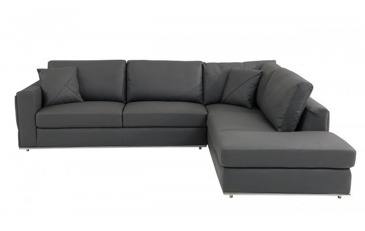 Dark Gray Italian Leather Reclining L Shaped Two Piece Corner Sectional-0