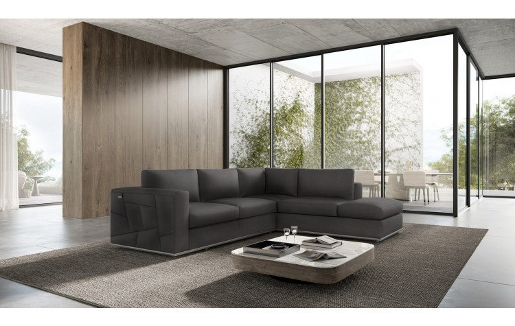 Dark Gray Italian Leather Reclining L Shaped Two Piece Corner Sectional-4