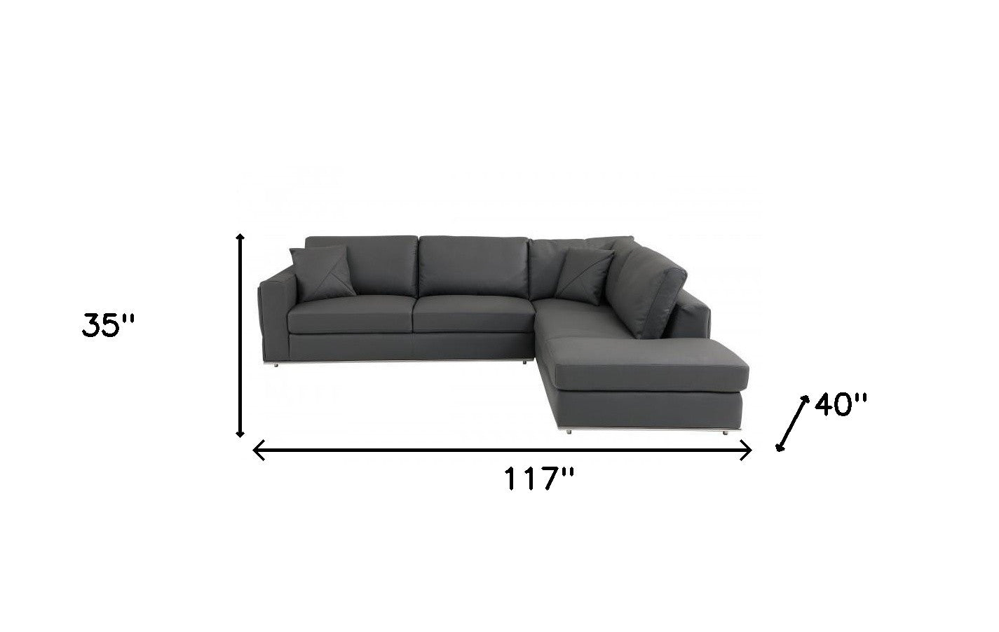 Dark Gray Italian Leather Reclining L Shaped Two Piece Corner Sectional-5