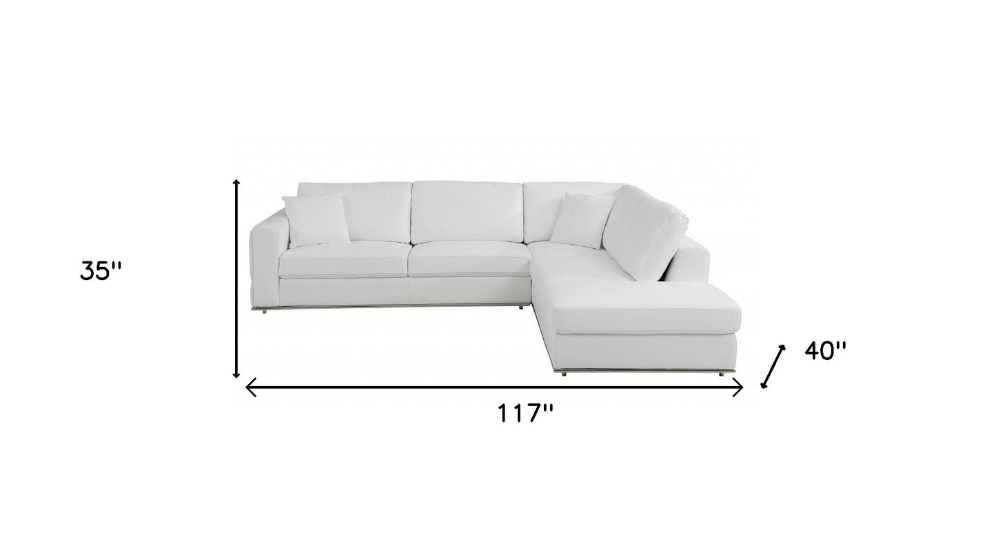 White Italian Leather Reclining L Shaped Two Piece Corner Sectional-7