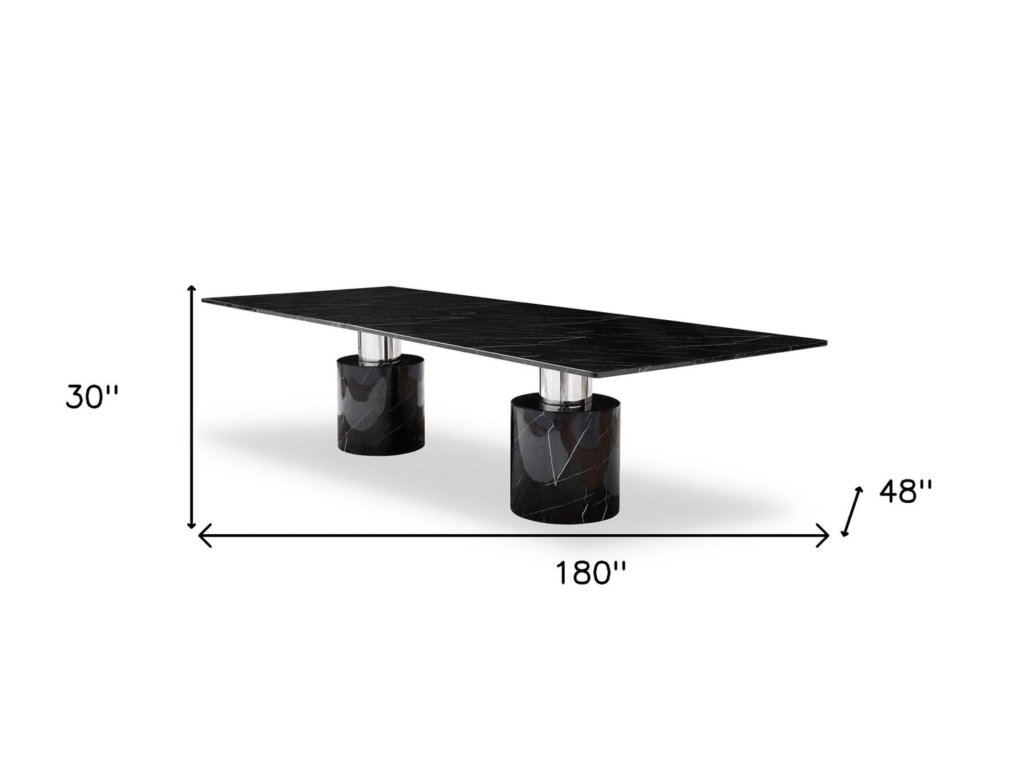 180" Black Marble Double Pedestal Base Dining Table-4