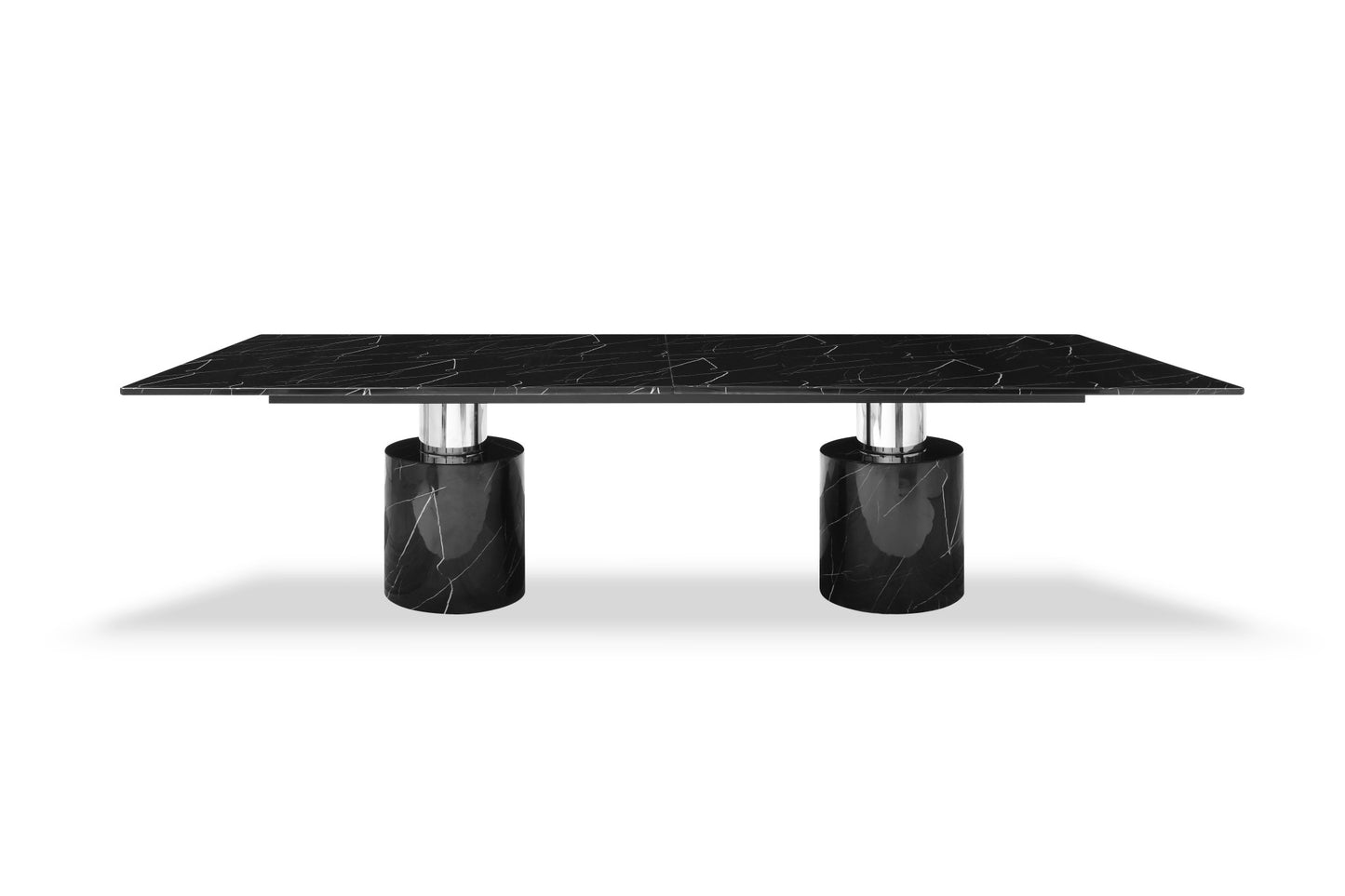 180" Black Marble Double Pedestal Base Dining Table-1