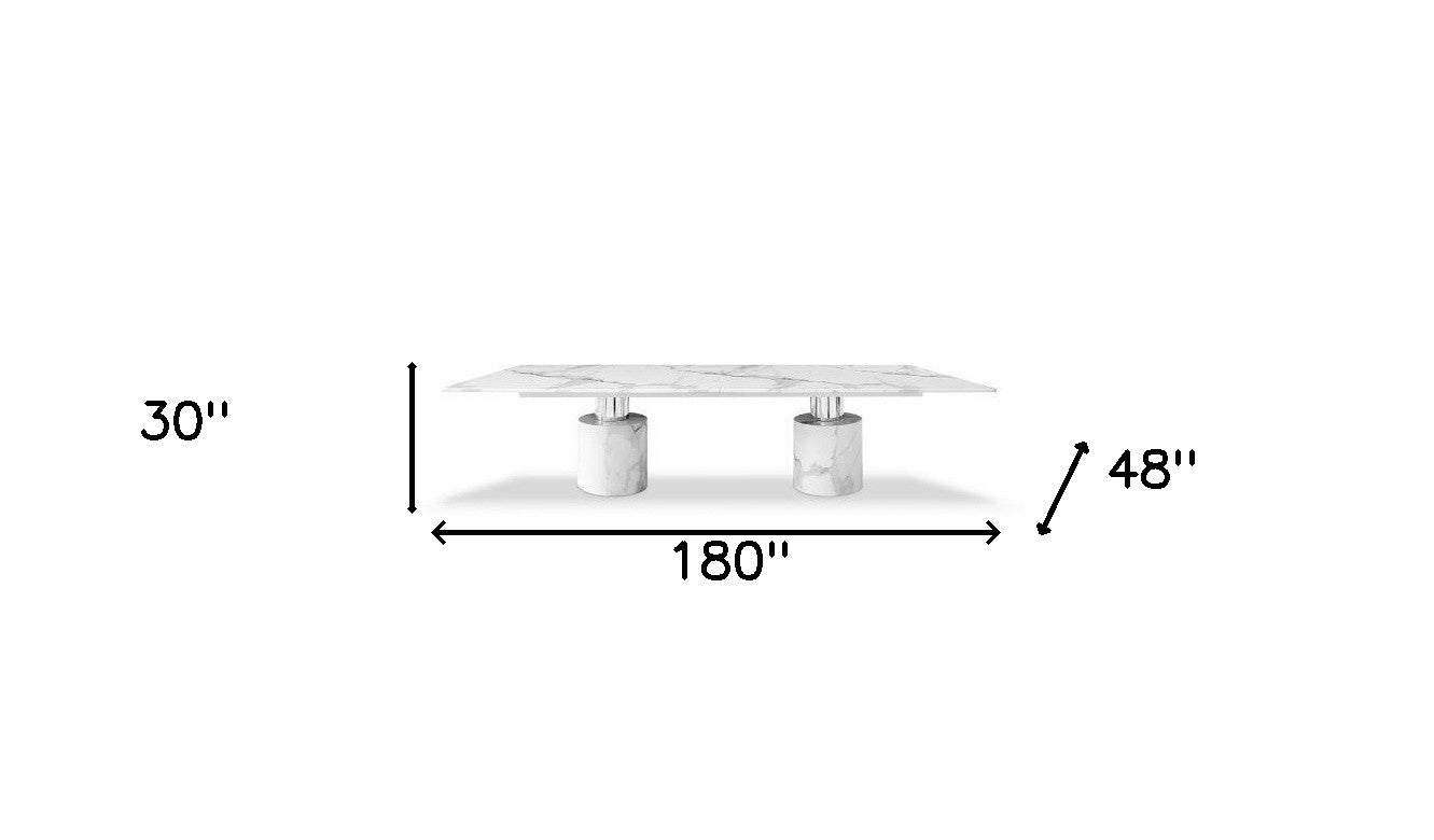 180" White Marble Double Pedestal Base Dining Table-3
