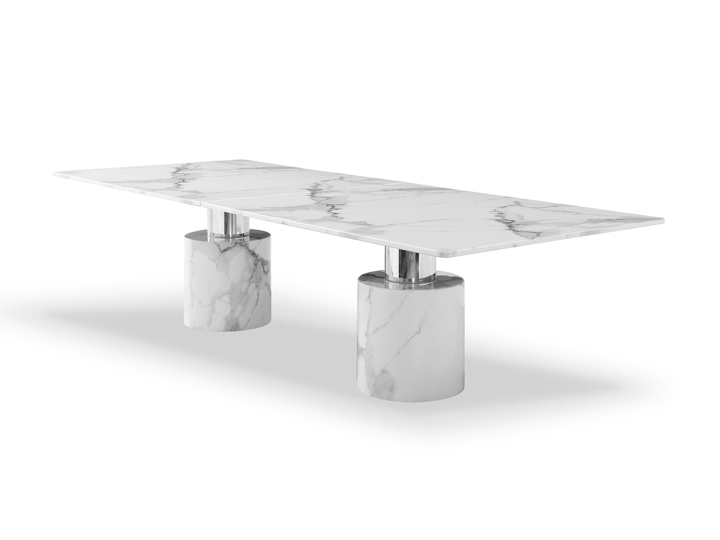180" White Marble Double Pedestal Base Dining Table-1