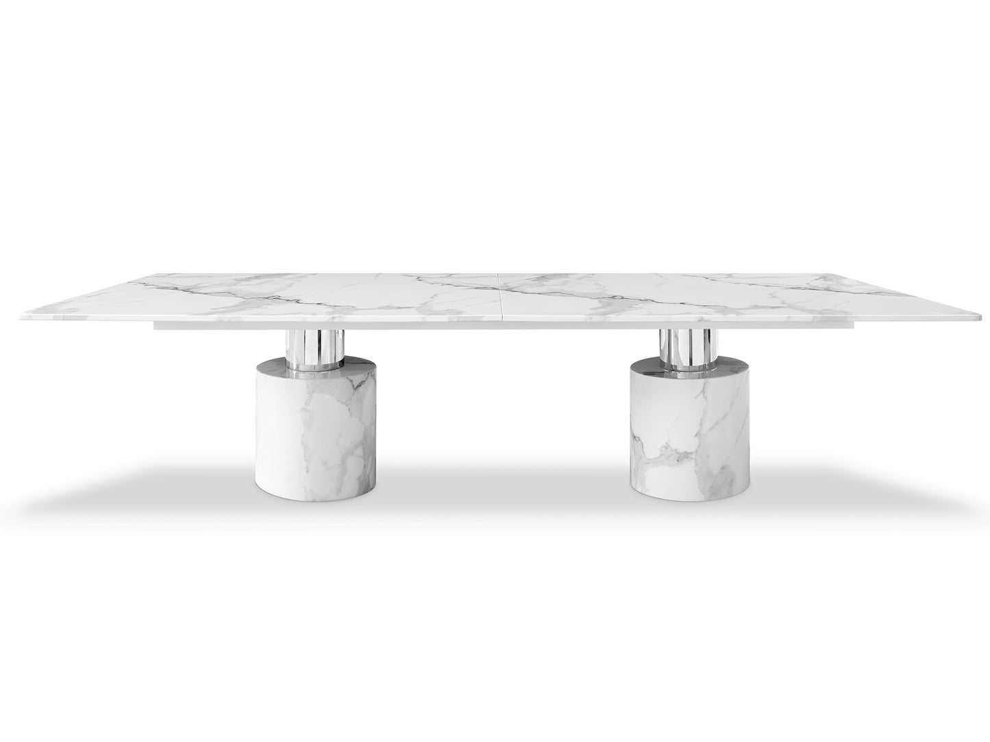 180" White Marble Double Pedestal Base Dining Table-2