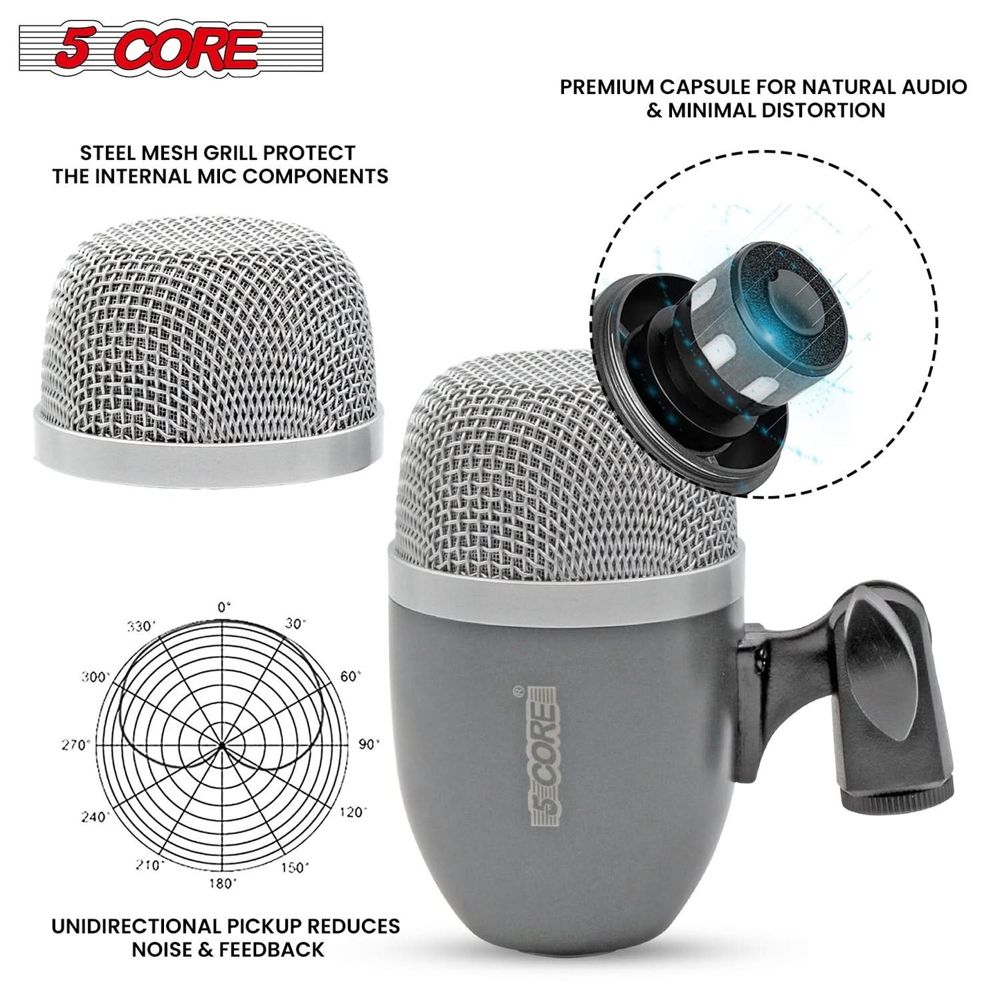 5Core Conga Mic Snare Tom Microphone Drum Kit Condenser XLR Instrument Mics GREY-4