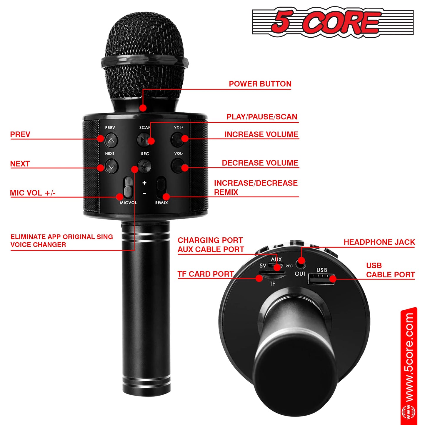 5Core Wireless Karaoke Microphone Bluetooth Mic Portable Handheld Microfonos Inalambricos BLACK & BLUE-3