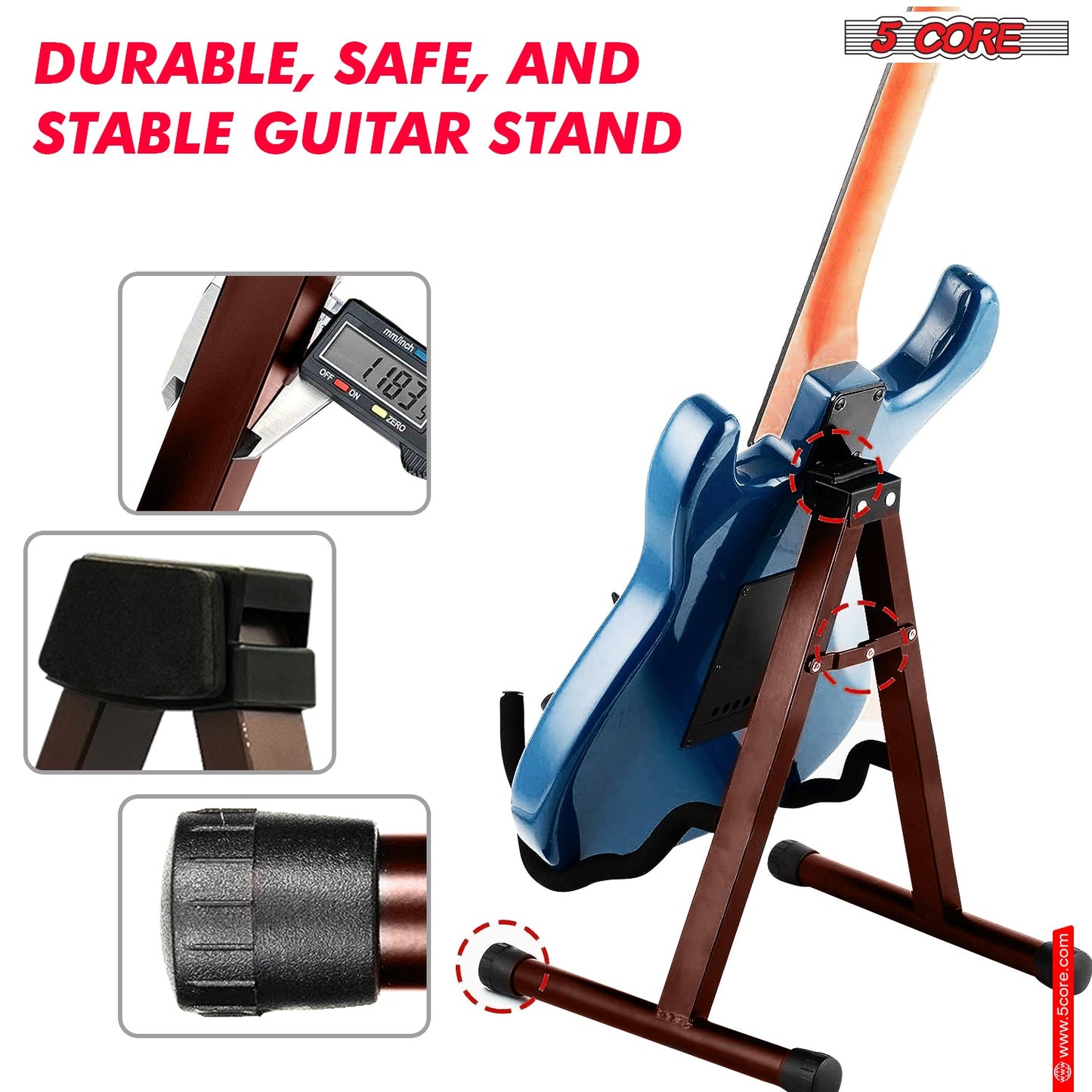 5 Core Guitar Stand A Frame Shape w Soft Foam Arm Non Slip Rubber for Acoustic Electric Bass Ukulele-4