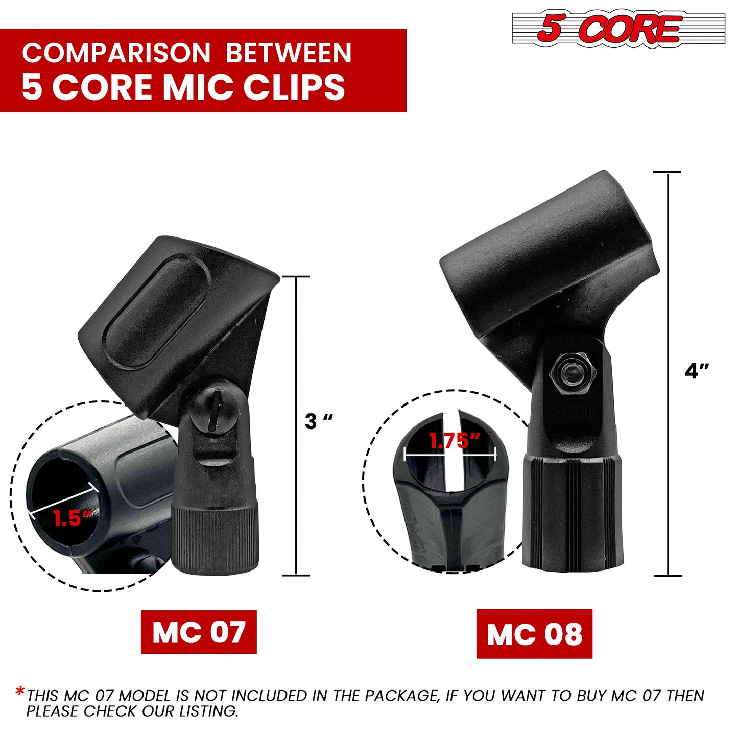 5 Core Microphone Clip Holder 2 Pieces with Screw Adapters 5/8 to 3/8 Inch-4