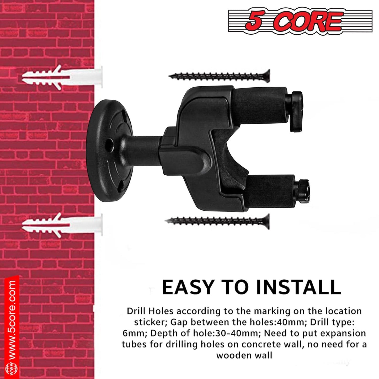 5Core Guitar Wall Mount Hanger Hook Metal Base Soft Padding Adjustable Rotatable Holder-4