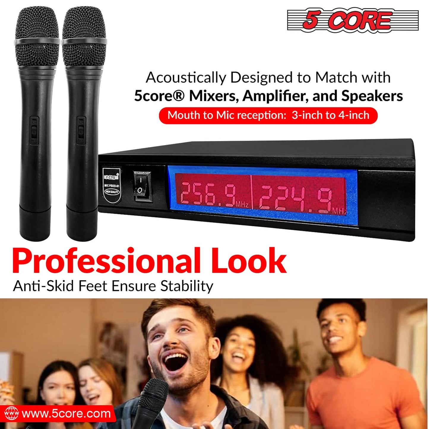 5Core Wireless Microphone VHF Fixed Dual Frequency Microfono Inalambrico 100FT Range-4