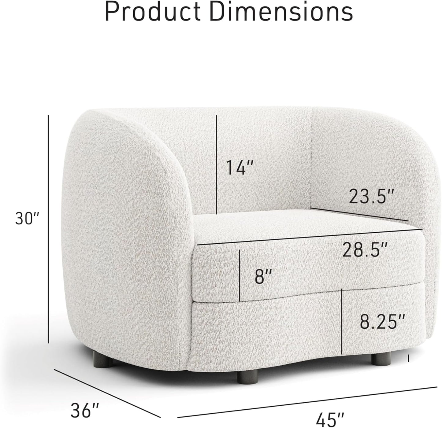 Nimiane Modern Boucle 3 Piece Sofa Set with Curved Arms and Wooden Legs, Accent Furniture Sets for Living Room, Home Office, Bedroom, Lounge, Off-White-3