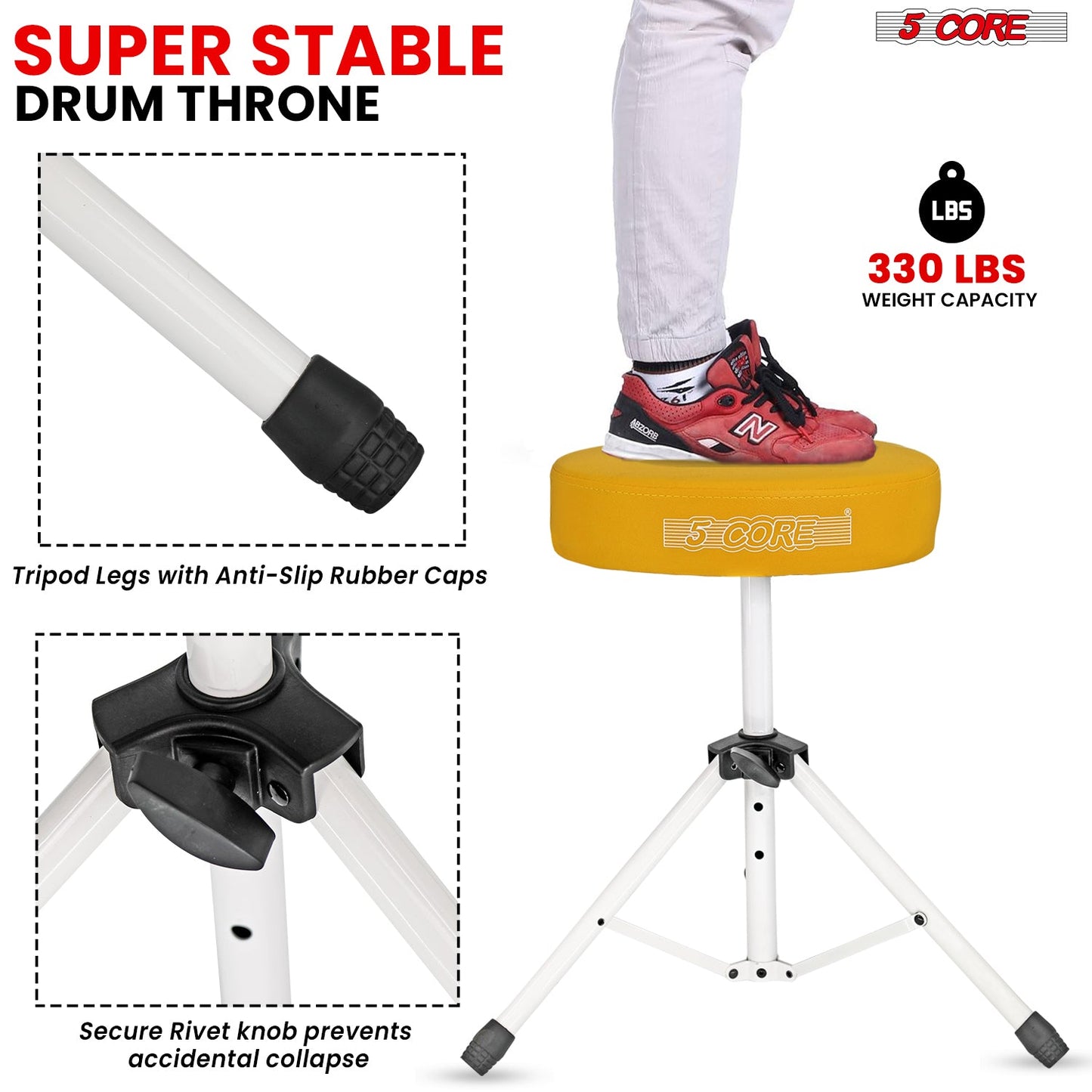 5 Core Drum Throne 3" Thick Padded Comfortable Guitar Stool Drummer Chair Adjustable Musician Seat-4
