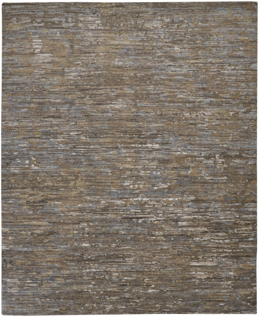 12' X 15' Brown And Gray Wool Abstract Hand Knotted Area Rug-1