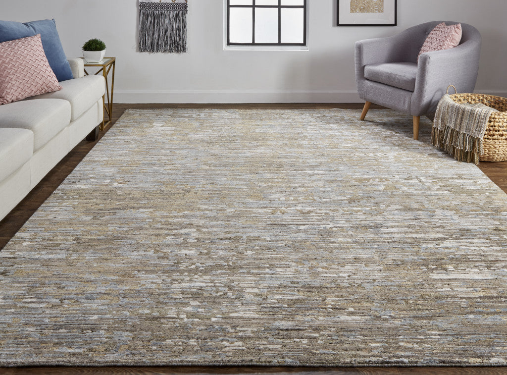 12' X 15' Brown And Gray Wool Abstract Hand Knotted Area Rug-5