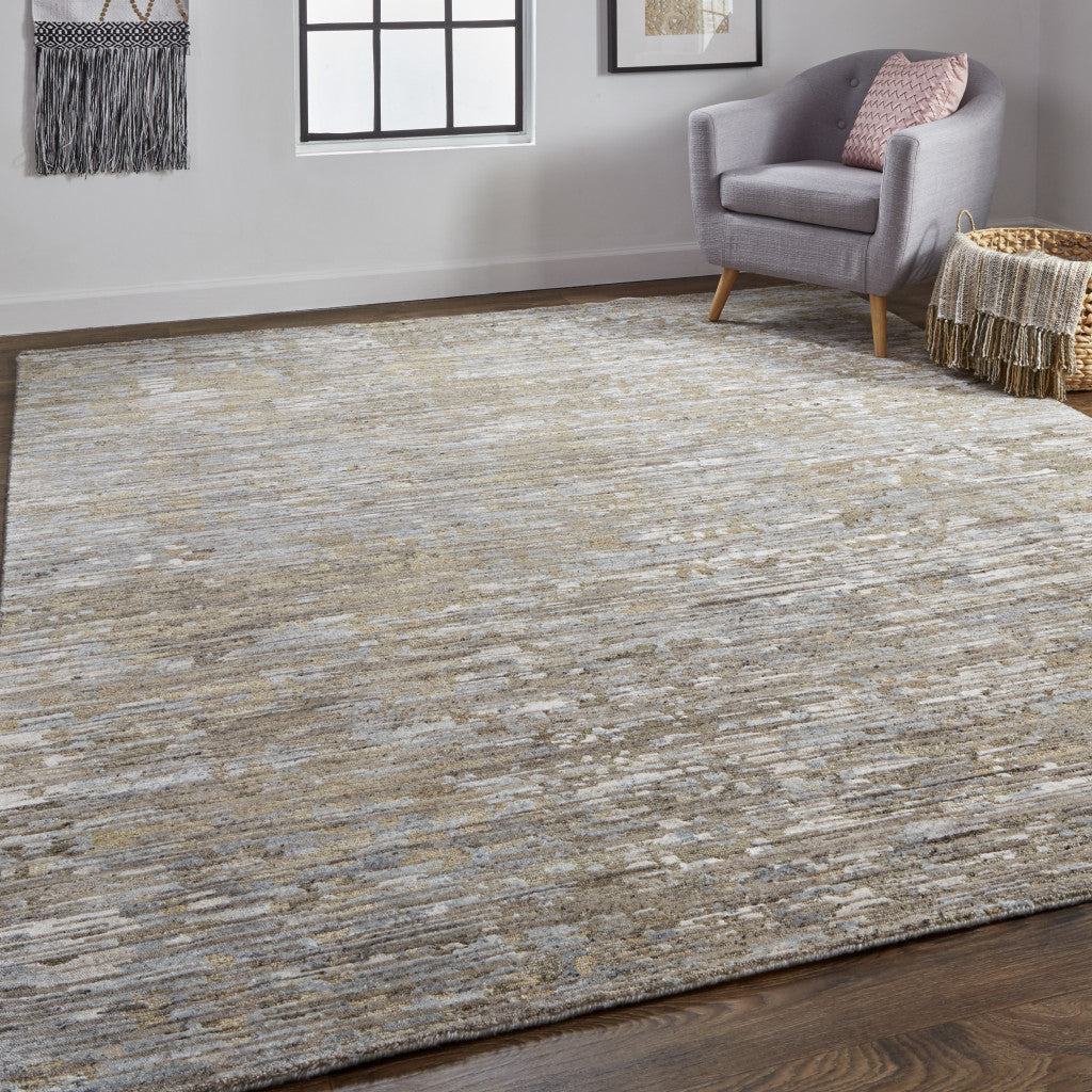 12' X 15' Brown And Gray Wool Abstract Hand Knotted Area Rug-6