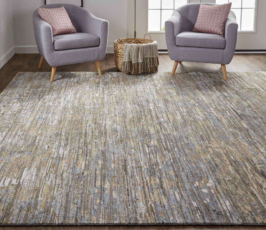 12' X 15' Brown And Gray Wool Abstract Hand Knotted Area Rug-7