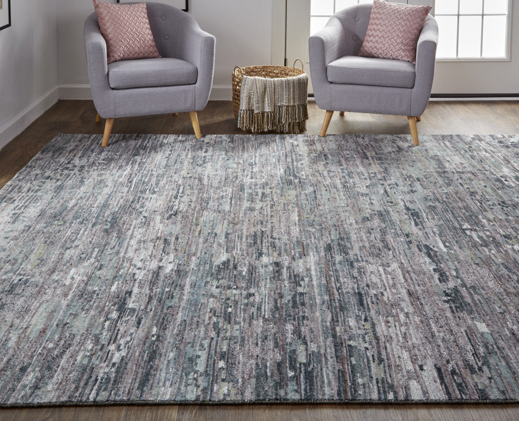 12' X 15' Blue And Gray Wool Abstract Hand Knotted Area Rug-6