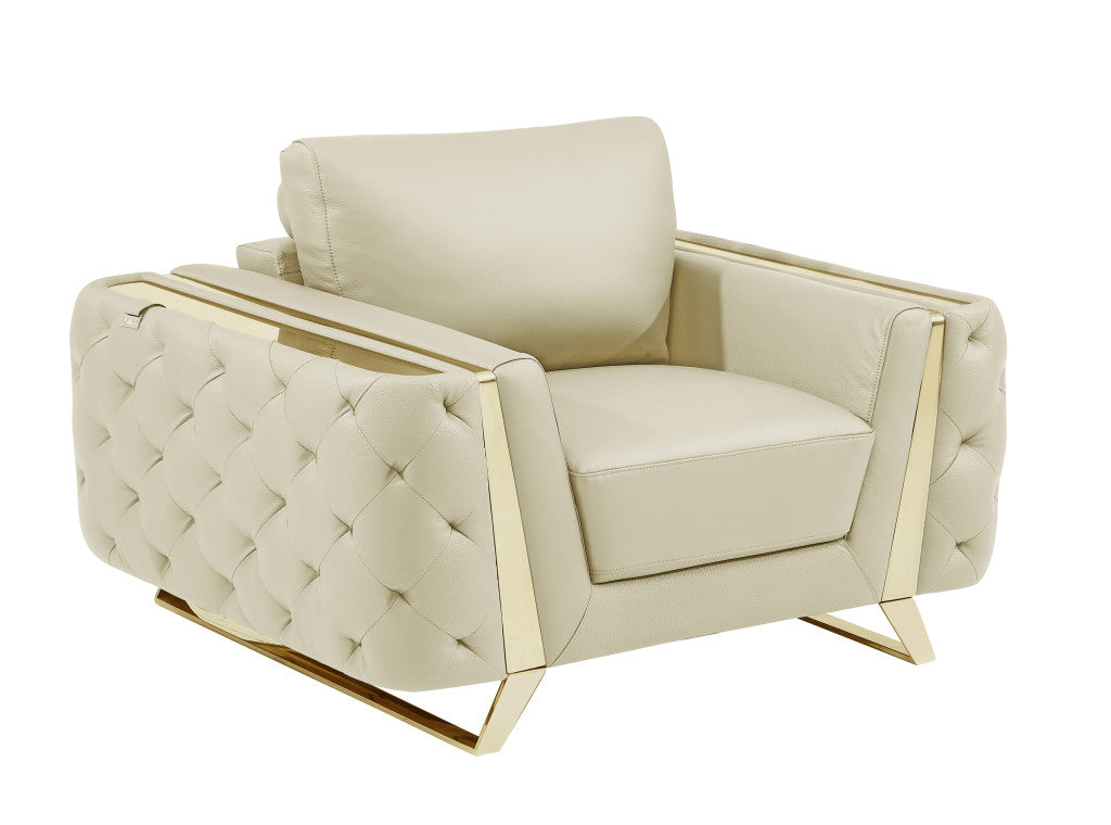 Three Piece Indoor Beige Italian Leather Six Person Seating Set-6