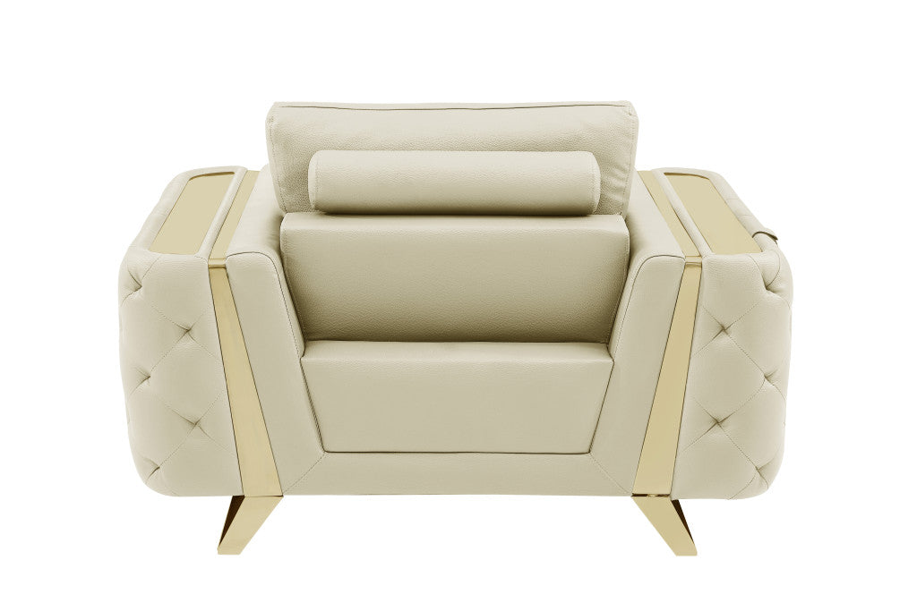 Three Piece Indoor Beige Italian Leather Six Person Seating Set-7