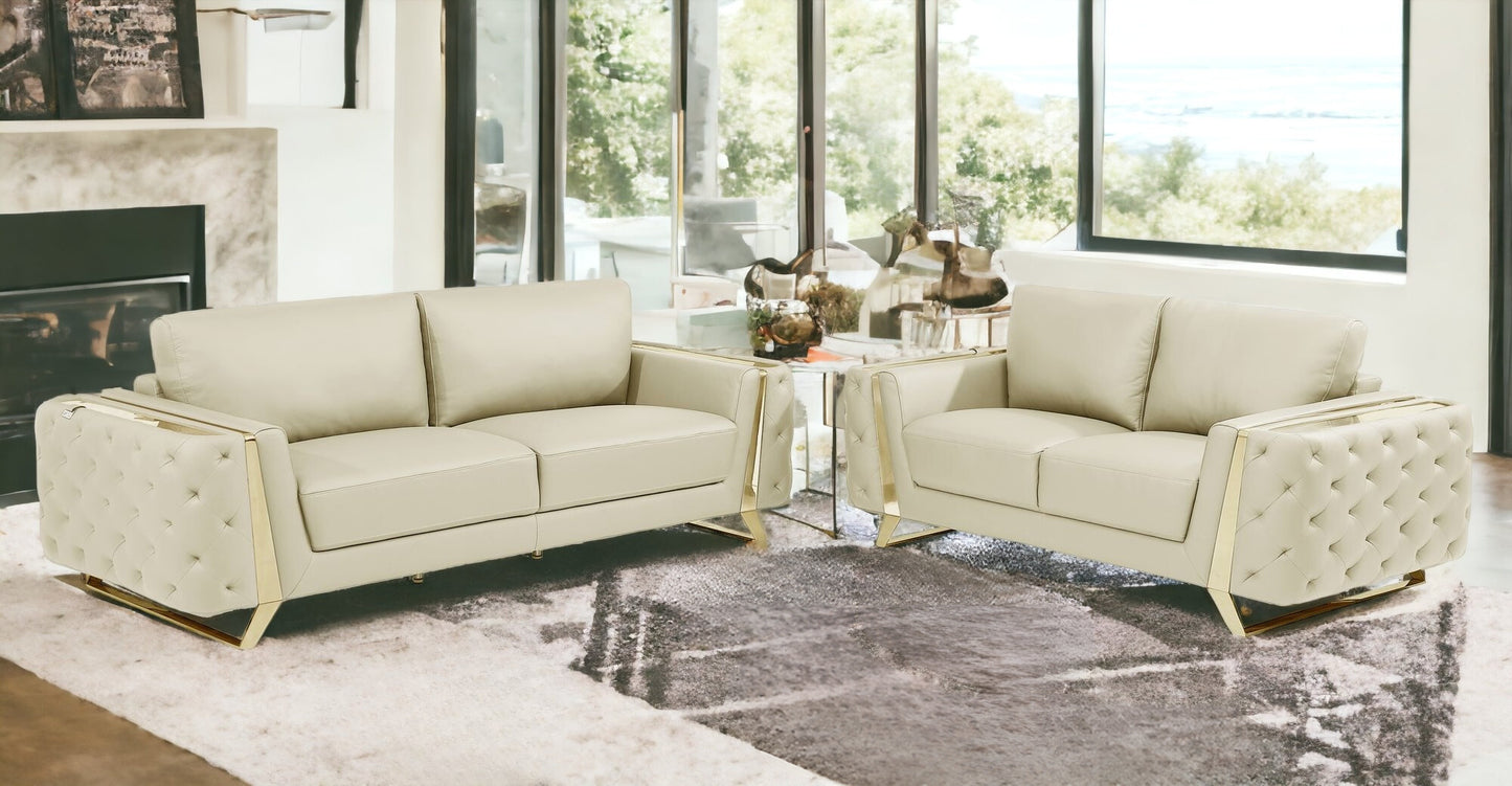 Two Piece Indoor Beige Italian Leather Five Person Seating Set-1