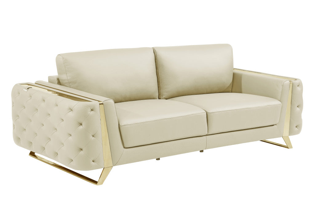 Two Piece Indoor Beige Italian Leather Five Person Seating Set-2