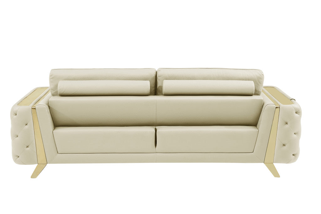 Two Piece Indoor Beige Italian Leather Five Person Seating Set-3