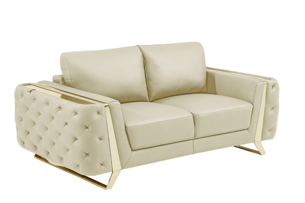 Two Piece Indoor Beige Italian Leather Five Person Seating Set-4