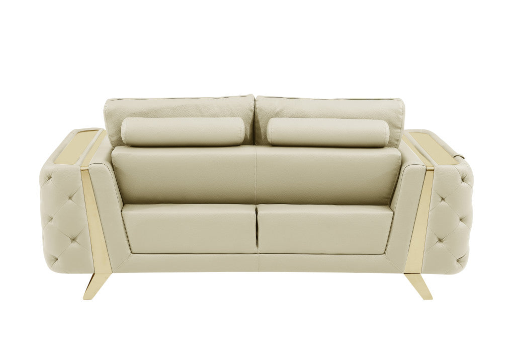 Two Piece Indoor Beige Italian Leather Five Person Seating Set-5