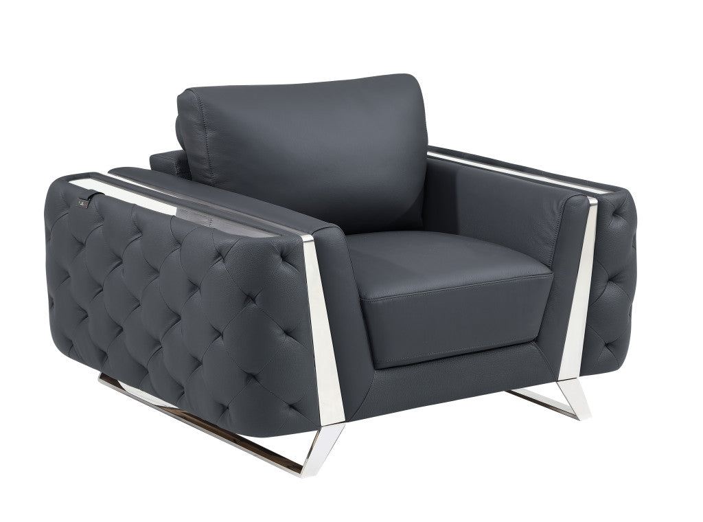 Three Piece Indoor Dark Gray Italian Leather Six Person Seating Set-6