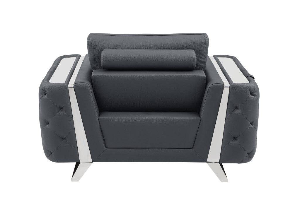 Three Piece Indoor Dark Gray Italian Leather Six Person Seating Set-7