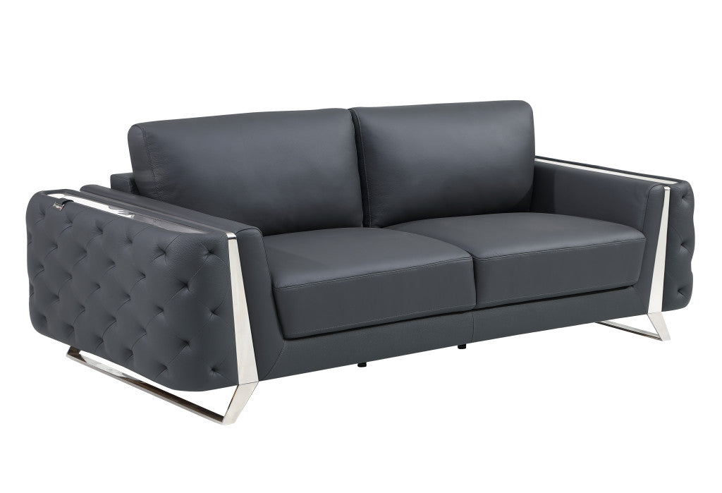 Two Piece Indoor Dark Gray Italian Leather Five Person Seating Set-2